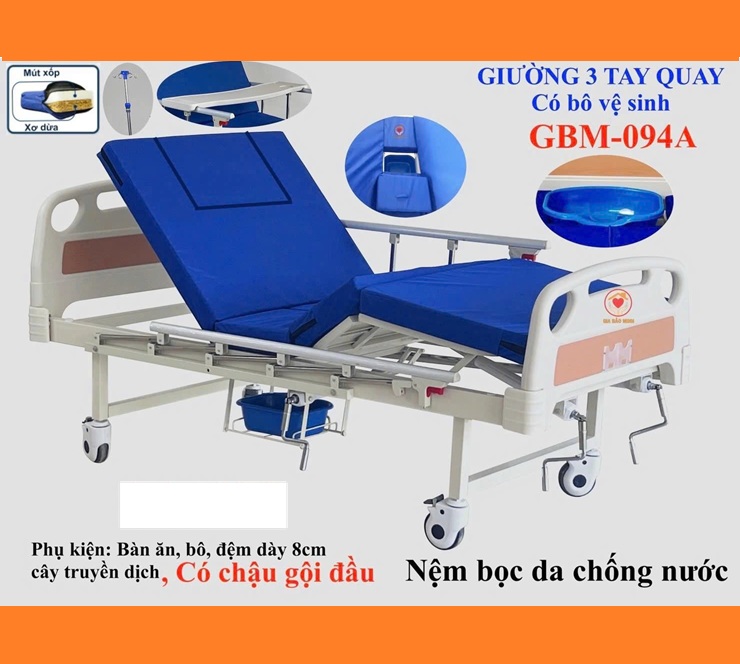 Giường bệnh 3 tay quay 10 chức năng GBM, bô - gội đầu
